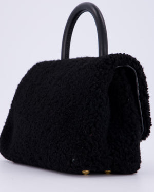 Chanel Black Shearling Small Coco Top Handle Bag with Brushed Gold Hardware
