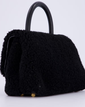 Chanel Black Shearling Small Coco Top Handle Bag with Brushed Gold Hardware