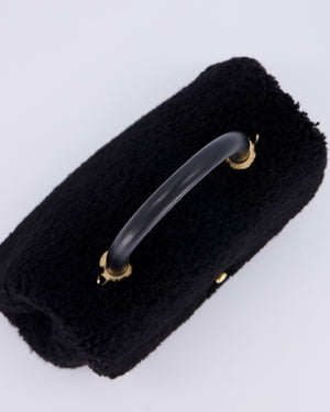 Chanel Black Shearling Small Coco Top Handle Bag with Brushed Gold Hardware