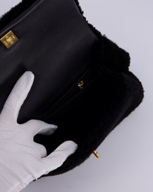 Chanel Black Shearling Small Coco Top Handle Bag with Brushed Gold Hardware