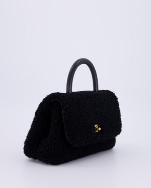 Chanel Black Shearling Small Coco Top Handle Bag with Brushed Gold Hardware