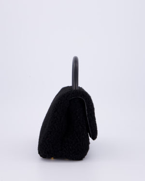 Chanel Black Shearling Small Coco Top Handle Bag with Brushed Gold Hardware