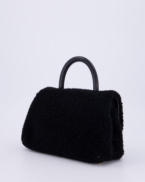 Chanel Black Shearling Small Coco Top Handle Bag with Brushed Gold Hardware
