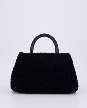 Chanel Black Shearling Small Coco Top Handle Bag with Brushed Gold Hardware