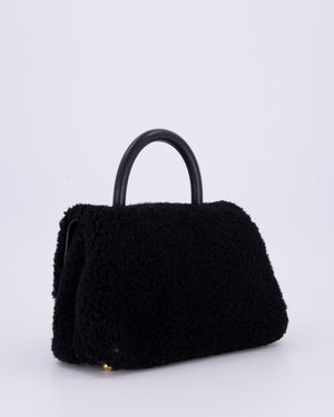 Chanel Black Shearling Small Coco Top Handle Bag with Brushed Gold Hardware