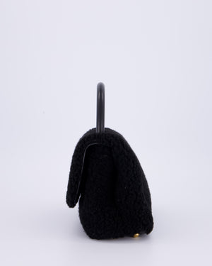 Chanel Black Shearling Small Coco Top Handle Bag with Brushed Gold Hardware