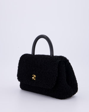 Chanel Black Shearling Small Coco Top Handle Bag with Brushed Gold Hardware