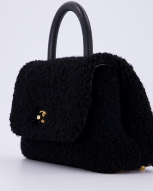 Chanel Black Shearling Small Coco Top Handle Bag with Brushed Gold Hardware