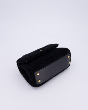 Chanel Black Shearling Small Coco Top Handle Bag with Brushed Gold Hardware