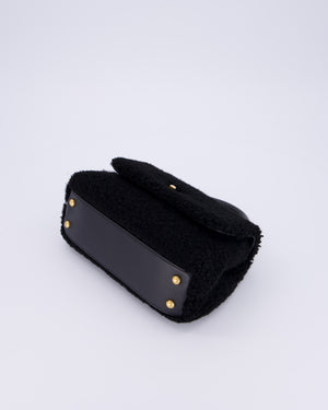 Chanel Black Shearling Small Coco Top Handle Bag with Brushed Gold Hardware