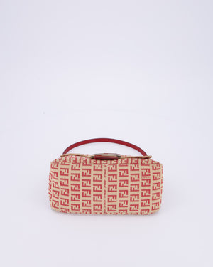 Fendi Vintage Zucchino Small Mamma Bag in Red & Beige Monogram Canvas and Leather with Gold Hardware