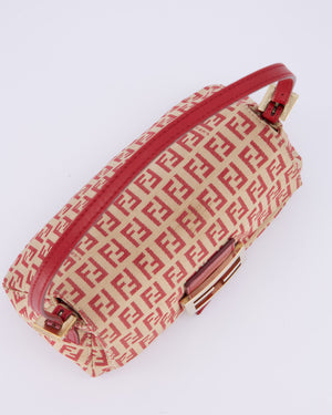 Fendi Vintage Zucchino Small Mamma Bag in Red & Beige Monogram Canvas and Leather with Gold Hardware