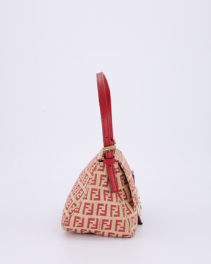 Fendi Vintage Zucchino Small Mamma Bag in Red & Beige Monogram Canvas and Leather with Gold Hardware