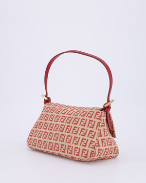 Fendi Vintage Zucchino Small Mamma Bag in Red & Beige Monogram Canvas and Leather with Gold Hardware