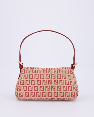 Fendi Vintage Zucchino Small Mamma Bag in Red & Beige Monogram Canvas and Leather with Gold Hardware