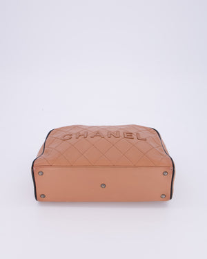 Chanel Caramel Brown Vintage Mini Bowling Bag in Caviar Leather with Black Patent Leather Handles and Ruthenium Hardware