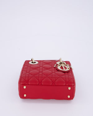 Christian Dior Mini Lady Dior Bag In Strawberry Red Lambskin Leather and Champagne Gold Hardware RRP £4,200