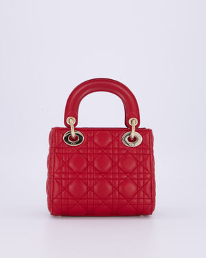 Christian Dior Mini Lady Dior Bag In Strawberry Red Lambskin Leather and Champagne Gold Hardware RRP £4,200