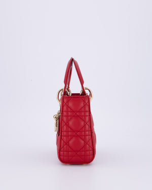 Christian Dior Mini Lady Dior Bag In Strawberry Red Lambskin Leather and Champagne Gold Hardware RRP £4,200