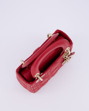 Christian Dior Mini Lady Dior Bag In Strawberry Red Lambskin Leather and Champagne Gold Hardware RRP £4,200