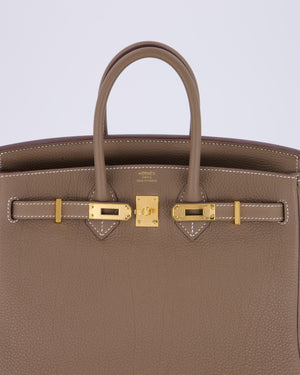 Hermès Birkin 25 Retourne Bag in Etoupe Togo Leather with Gold Hardware