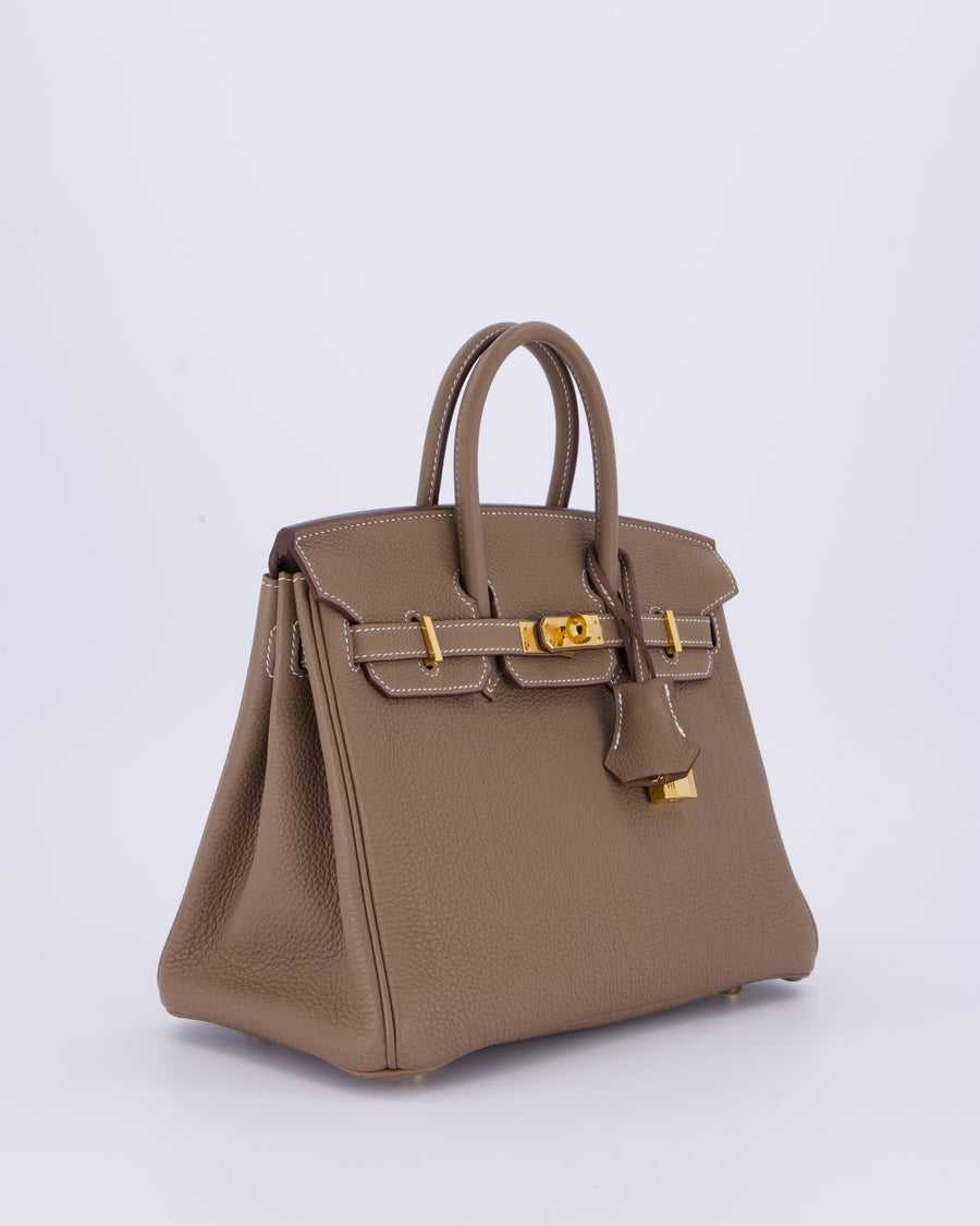 Hermès Birkin 25 Retourne Bag in Etoupe Togo Leather with Gold Hardware