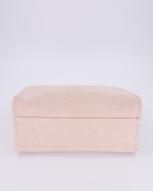 Chanel Small Canvas Deauville Tote Bag In Light Pink and Cream Canvas with Champagne Gold Hardware