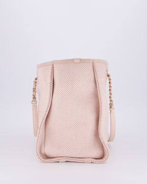 Chanel Small Canvas Deauville Tote Bag In Light Pink and Cream Canvas with Champagne Gold Hardware