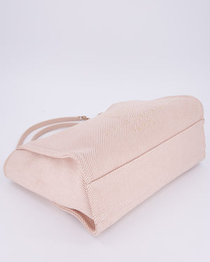 Chanel Small Canvas Deauville Tote Bag In Light Pink and Cream Canvas with Champagne Gold Hardware