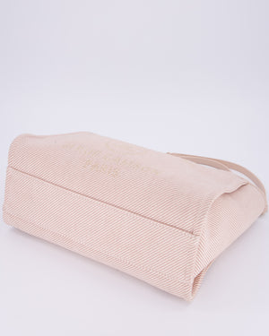 Chanel Small Canvas Deauville Tote Bag In Light Pink and Cream Canvas with Champagne Gold Hardware