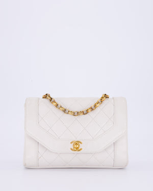 *RARE* Chanel Vintage Mini Diana Flap Bag in White Lambskin Leather with 24K Gold Hardware