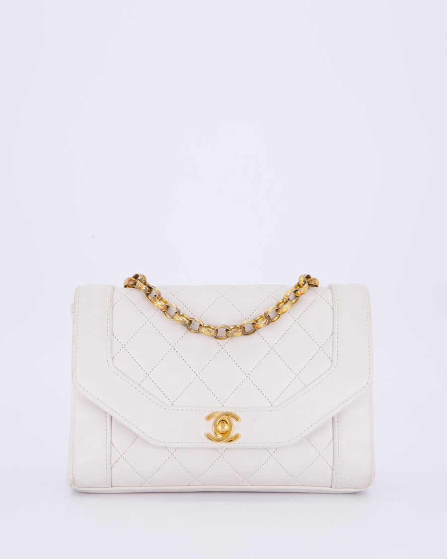 *RARE* Chanel Vintage Mini Diana Flap Bag in White Lambskin Leather with 24K Gold Hardware