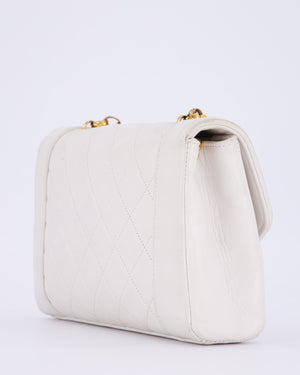 *RARE* Chanel Vintage Mini Diana Flap Bag in White Lambskin Leather with 24K Gold Hardware