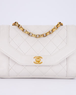 *RARE* Chanel Vintage Mini Diana Flap Bag in White Lambskin Leather with 24K Gold Hardware