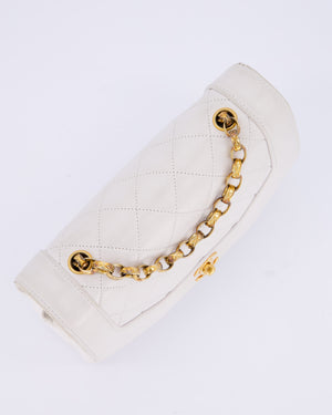 *RARE* Chanel Vintage Mini Diana Flap Bag in White Lambskin Leather with 24K Gold Hardware