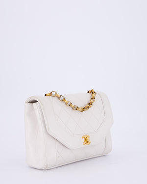 *RARE* Chanel Vintage Mini Diana Flap Bag in White Lambskin Leather with 24K Gold Hardware