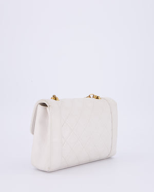 *RARE* Chanel Vintage Mini Diana Flap Bag in White Lambskin Leather with 24K Gold Hardware