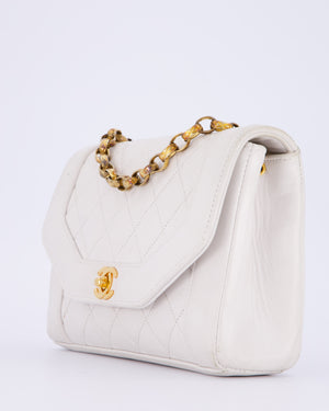 *RARE* Chanel Vintage Mini Diana Flap Bag in White Lambskin Leather with 24K Gold Hardware