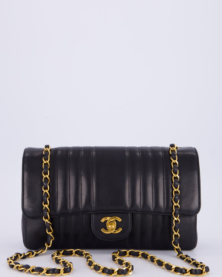 Chanel Black Vintage Mademoiselle Medium Lambskin Single Flap Bag with 24K Gold Hardware