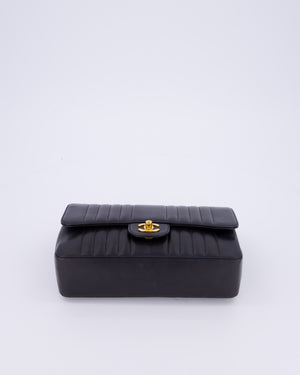 Chanel Black Vintage Mademoiselle Medium Lambskin Single Flap Bag with 24K Gold Hardware