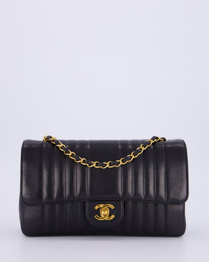 Chanel Black Vintage Mademoiselle Medium Lambskin Single Flap Bag with 24K Gold Hardware