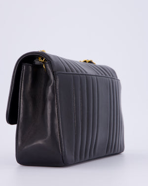 Chanel Black Vintage Mademoiselle Medium Lambskin Single Flap Bag with 24K Gold Hardware