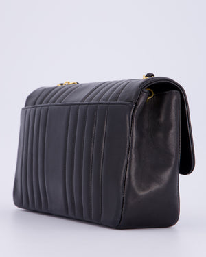 Chanel Black Vintage Mademoiselle Medium Lambskin Single Flap Bag with 24K Gold Hardware