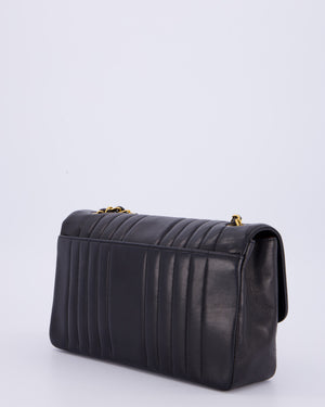 Chanel Black Vintage Mademoiselle Medium Lambskin Single Flap Bag with 24K Gold Hardware