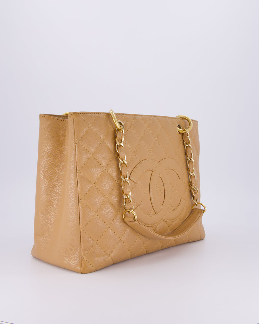 Chanel Caramel Caviar GST Grand Shopper Tote Bag with Gold Hardware