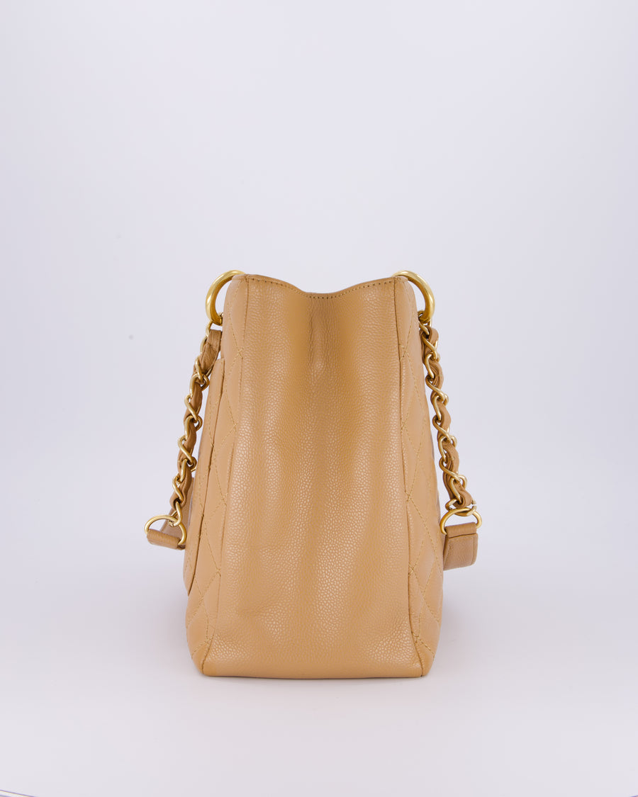Chanel Caramel Caviar GST Grand Shopper Tote Bag with Gold Hardware