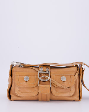 Christian Dior Beige Vintage 2005 Flight Line Medium Hobo Shoulder Bag in Calfskin Leather with Antique Silver Hardware