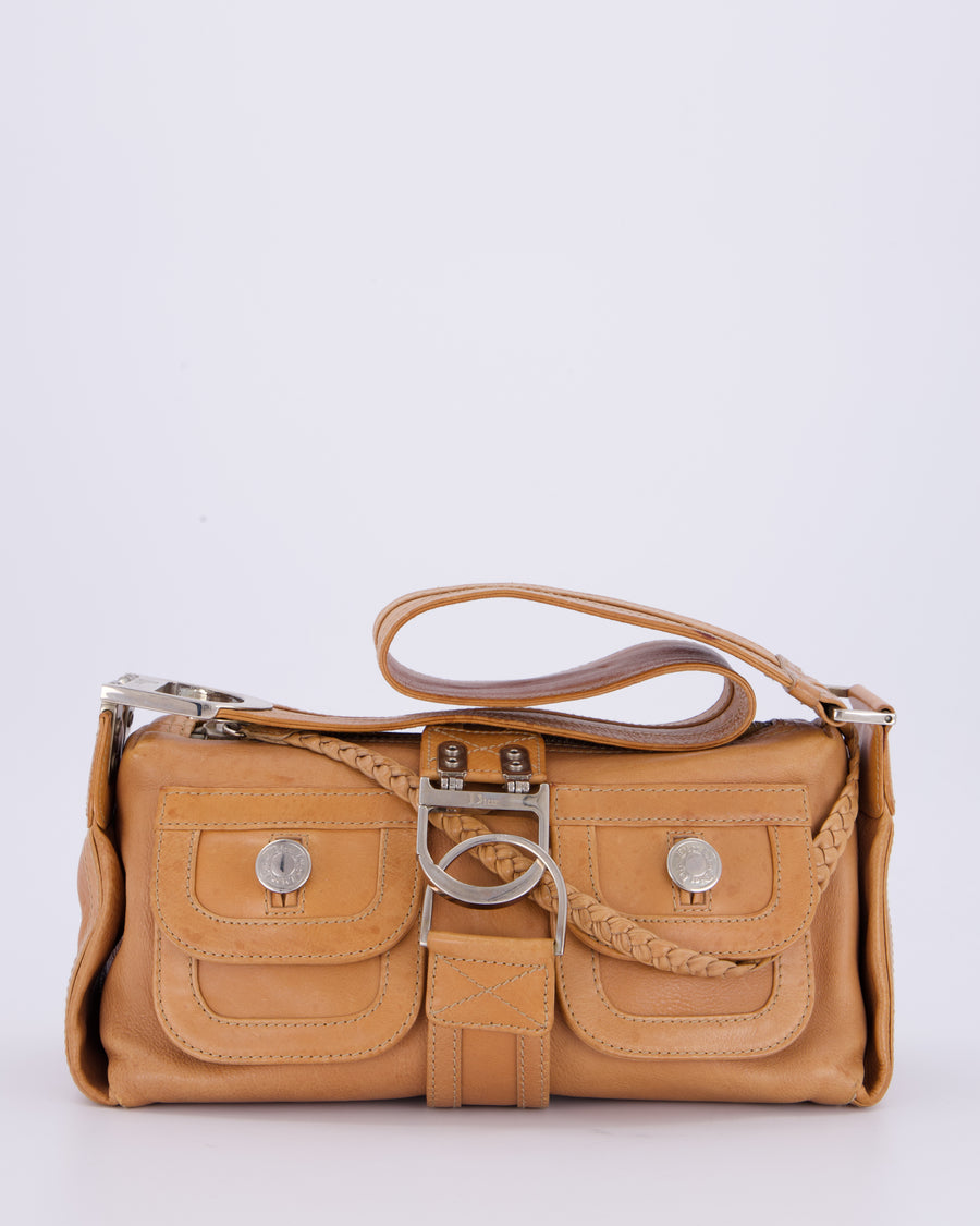 Christian Dior Beige Vintage 2005 Flight Line Medium Hobo Shoulder Bag in Calfskin Leather with Antique Silver Hardware