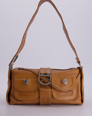 Christian Dior Beige Vintage 2005 Flight Line Medium Hobo Shoulder Bag in Calfskin Leather with Antique Silver Hardware