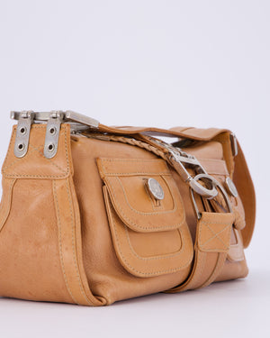 Christian Dior Beige Vintage 2005 Flight Line Medium Hobo Shoulder Bag in Calfskin Leather with Antique Silver Hardware